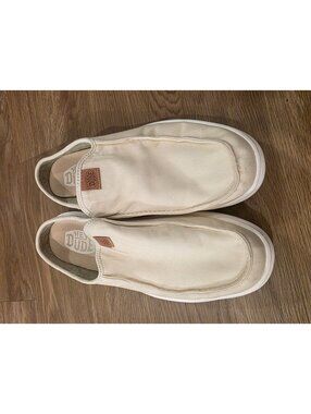 Hey Dude Slip-On Canvas Loafers Men’s Size 12 Off-White / Beige Moccasin Shoes